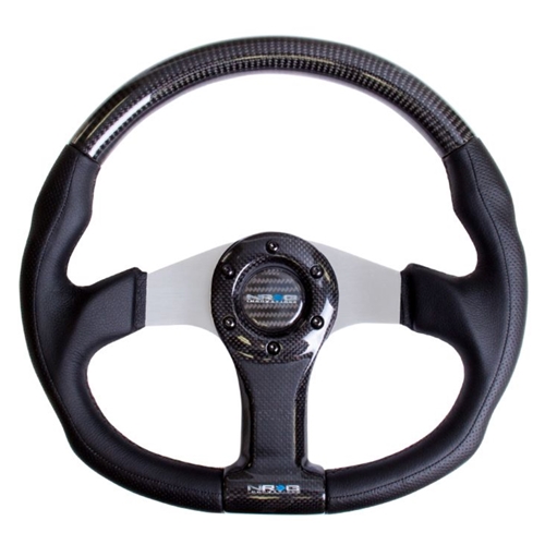 CARBON FIBER STEERING WHEEL 350mm SILVER OVAL SHAPE