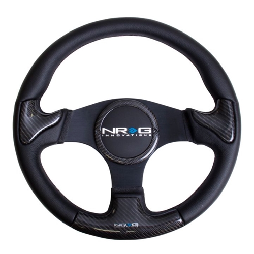 CARBON FIBER STEERING WHEEL 350mm Blk frame blk stitching w/ RUBBER COVER HORN BUTTON