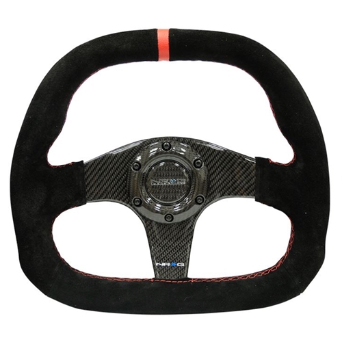 CARBON FIBER STEERING WHEEL 320MM BLACK CARBON FIBER CENTER W/ RED STITCH RED CENTER MARK FLAT BOTTOM