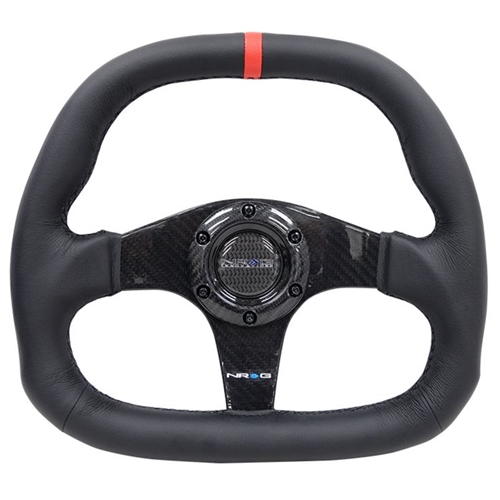 CARBON FIBER STEERING WHEEL 320MM BLACK CARBON FIBER CENTER W/ Black STITCH RED CENTER MARK FLAT BOTTOM