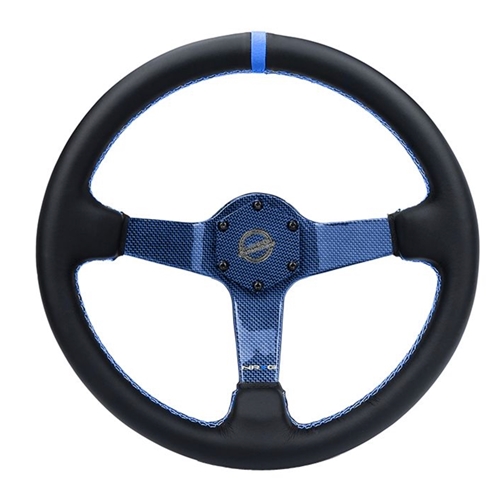 CARBON FIBER STEERING WHEEL 350mm BLUE Carbon Fiber, Blue stiching, blue center mark, Leather