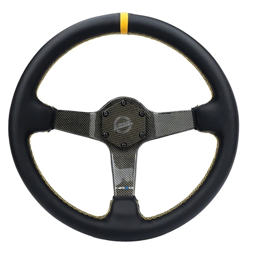 CARBON FIBER STEERING WHEEL 350mm SILVER Carbon Fiber, SILVER stiching, SILVER center mark, Leather