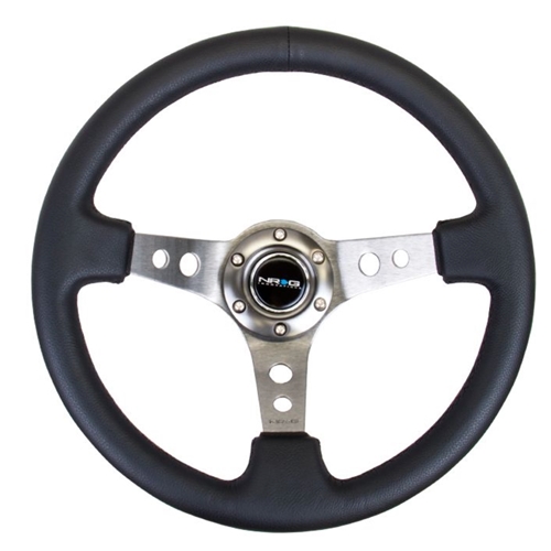 Reinforced Steering Wheel - 350mm Sport Steering Wheel (3" Deep) - Gun Metal Spoke w/ Round holes / Black Leather