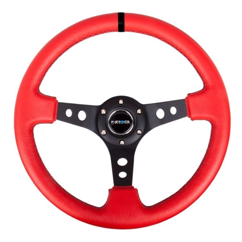 Reinforced Steering Wheel - 350mm Sport Steering Wheel (3" Deep) Black Spoke with Suede finish and Black Stitch