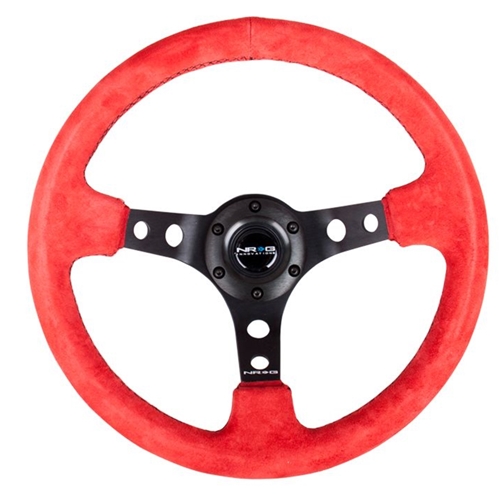 Reinforced Steering Wheel - 350MM Sport Steering Wheel (3" Deep) - Red Suede