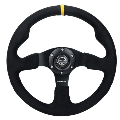 Reinforced Steering Wheel - Alcantara Steering Wheel w/ Yellow Center Mark 320mm w/ BLACK stitch