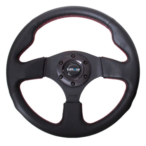 Reinforced Steering Wheel- 320mm Sport Leather Steering Wheel w/ red stitch