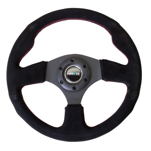 Reinforced Steering Wheel- 320mm Sport Suede Steering Wheel w/ red stitch