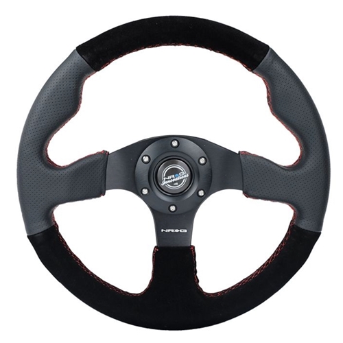 Reinforced Steering Wheel- 320mm Sport leather / Suede Steering Wheel w/ red stitch