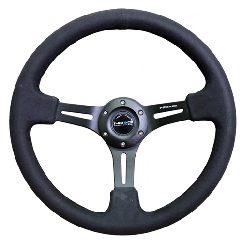 Reinforced Steering Wheel 350mm Sport Steering Wheel (3" Deep) Black Leather with Alcantara Stitching