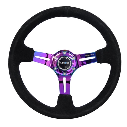 Reinforced Steering Wheel 350mm Sport Steering Wheel Suede (3" Deep) Black Stitch with slits in Neochrome