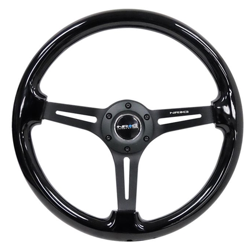 Reinforced Classic Wood Grain Wheel, 350mm, 3 spoke Slotted Center Black with Black Painted Wood