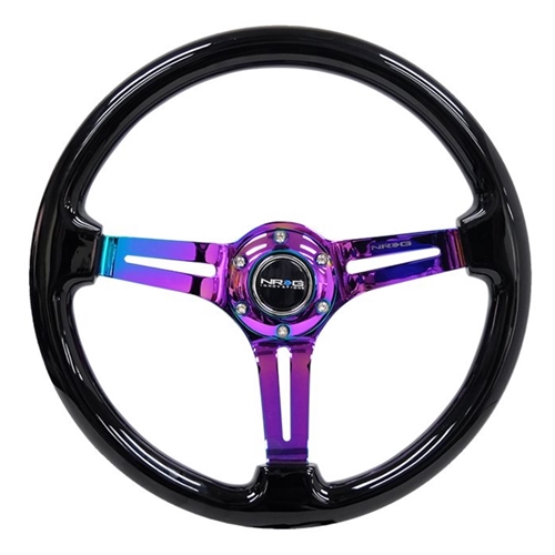 Reinforced Classic Wood Grain Wheel, 350mm, 3 spoke Slotted Center Neochrome with Black Painted Wood