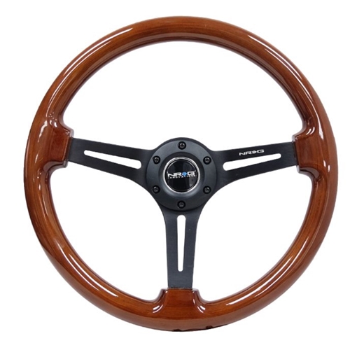 Reinforced Classic Wood Grain Wheel, 350mm, 3 spoke Slotted Center Black with Brown Painted Wood