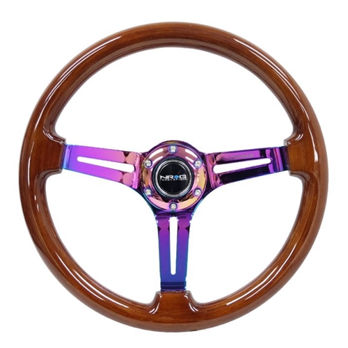 Reinforced Classic Wood Grain Wheel, 350mm, 3 spoke Slotted Center Neochrome with Brown Painted Wood