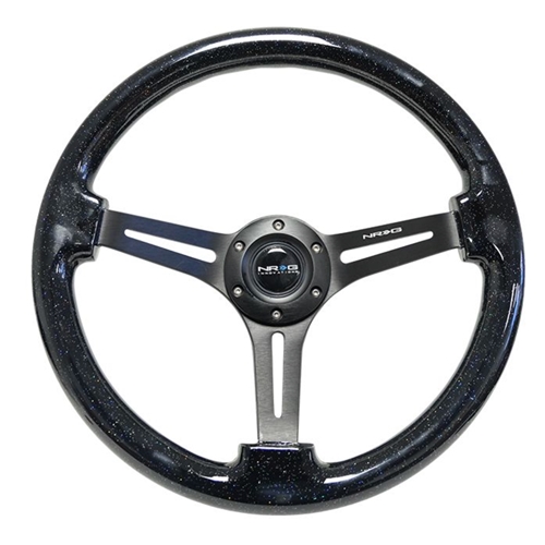 Reinforced Classic Wood Grain Wheel, 350mm, 3 spoke Slotted Center Black matte color with black multi color flake wood