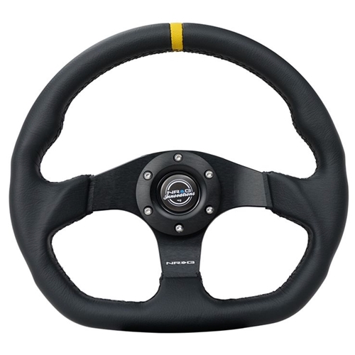 Reinforced Steering Wheel - 320mm Sport Leather flat bottom with yellow center mark