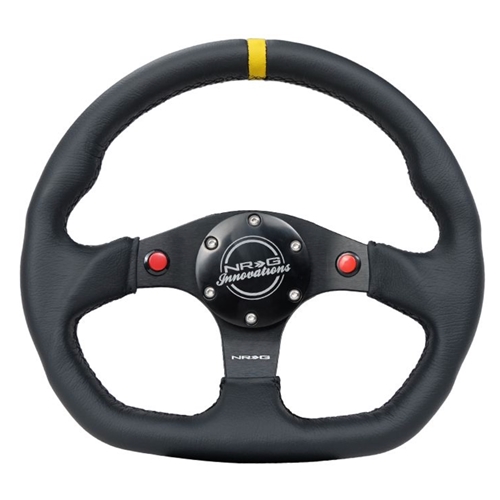 Reinforced Steering Wheel - 320mm Sport Leather dual push buttons flat bottom with yellow center mark