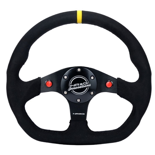 Reinforced Steering Wheel - 320mm Sport Alcantara dual push buttons flat bottom with yellow center mark