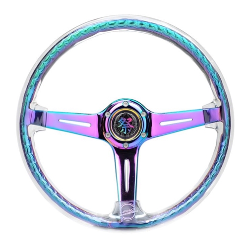 Reinforced Steering Wheel - "Matsuri" 350mm 2" Deep Dish Clear Acrylic Steering Wheel and NeoChrome spoke finish with slits.