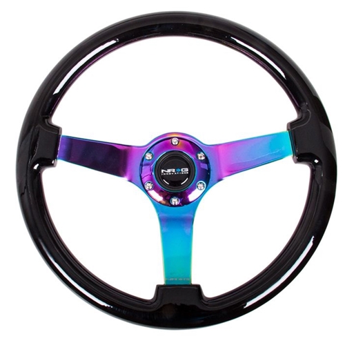 Reinforced Steering Wheel - Classic Black wood Grain Wheel (3" Deep), 350mm, 3 Solid spoke center in Neochrome