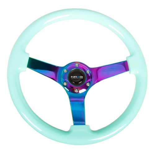 Reinforced Steering Wheel - Classic Minty Fresh Wood Grain Wheel (3" Deep), 350mm, 3 Solid spoke center in Neochrome