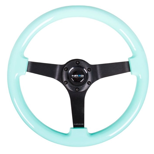 Reinforced Steering Wheel - Classic Minty Fresh Wood Grain Wheel (3" Deep), 350mm, 3 Solid spoke center in Black