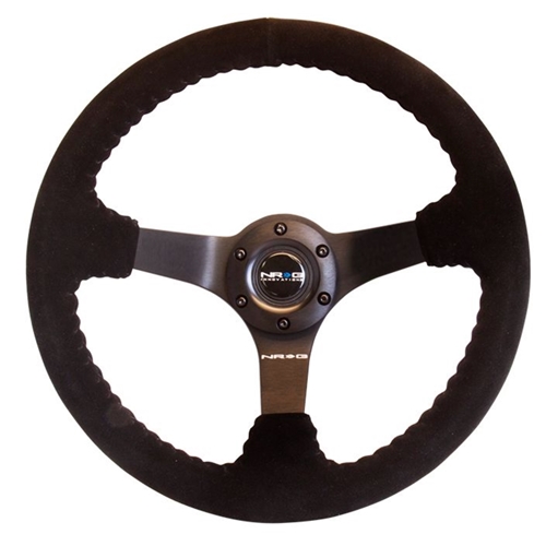 Reinforced Steering Wheel-Odi signature RACE STYLE - 350mm sport steering wheel (3' deep) black Suede w/ Black baseball stitching - Matte Black spoke