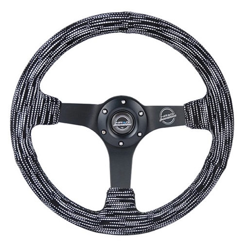 Reinforced Steering Wheel - 3" Deep, 5mm Matte black spoke, 350mm Sport Steering Wheel Black stitch, hyper Drive micro Fiber print pattern