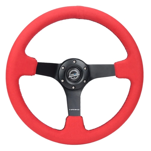 Reinforced Steering Wheel - 350mm sport steering wheel (3' deep) Red Alcantara with Black baseball stitching - Matte Black spoke