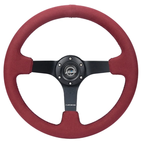 Reinforced Steering Wheel - 350mm sport steering wheel (3' deep) Burgundy Alcantara with Black baseball stitching - Matte Black spoke