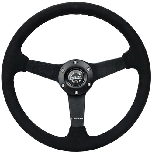 350mm sport steering wheel (1.5' deep) black Alcantara with Black stitching - Matte Black Solid Spokes