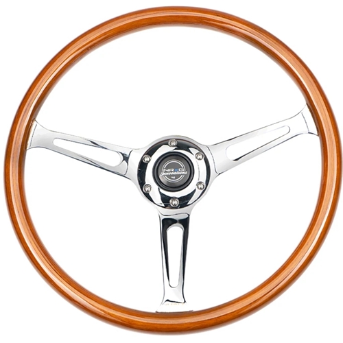 Reinforced Classic Wood Grain Wheel, 360mm, 3 spoke center in chrome