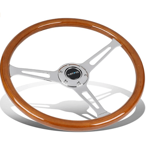 Reinforced Classic Dark Wood Grain Wheel, 360mm, 3 spoke center in chrome