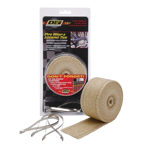 Exhaust Wrap Kit - Pipe Wrap & Locking Tie - Tan