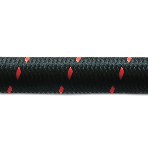 2ft Roll of Black Red Nylon Braided Flex Hose; AN Size: -4; Hose ID: 0.22";