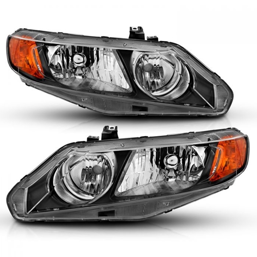 HONDA CIVIC 06-11 HEADLIGHTS 4DR BLACK AMBER (OE REPLACEMENT)