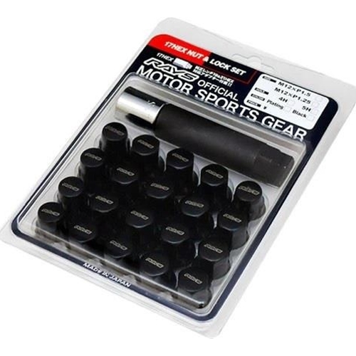 Rays M12x1.25 5 holes 16pcs nut, 4pcs Lock nut, 1 adapter & 1 lock nut key - Black