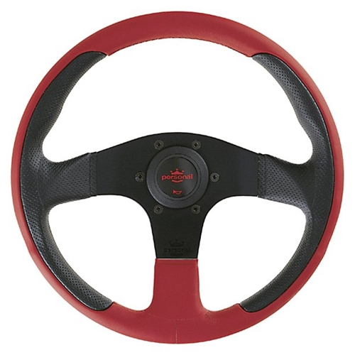 Nardi Steering Wheel - New Racing - 320mm Black Perforated Leather / Red Leather - Black Spokes