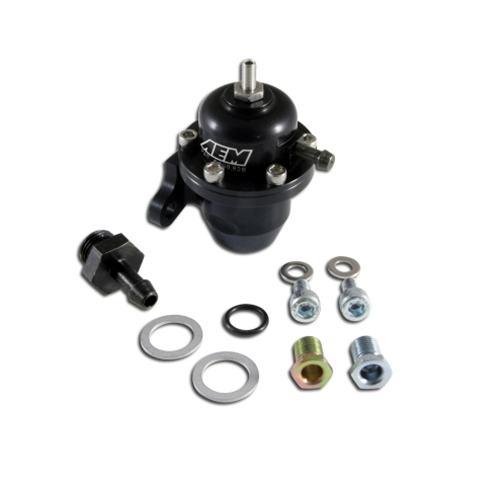 Adjustable Fuel Pressure Regulator. Black. Acura & Honda Offset Flange with Straight Return Line Fitting