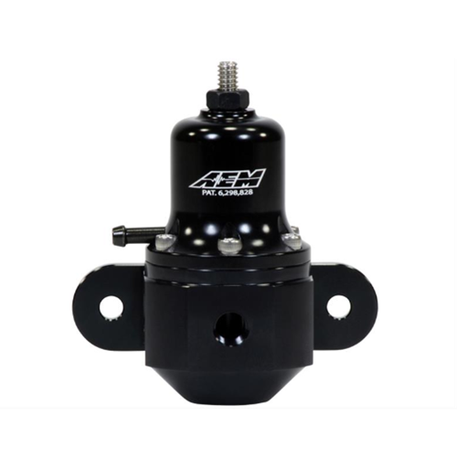 High Capacity Universal Adjustable Fuel Pressure Regulator. Black Anodized. 10-32x1/2” Screws. Barb fitting for Outlet port sold separately PN 25-390.