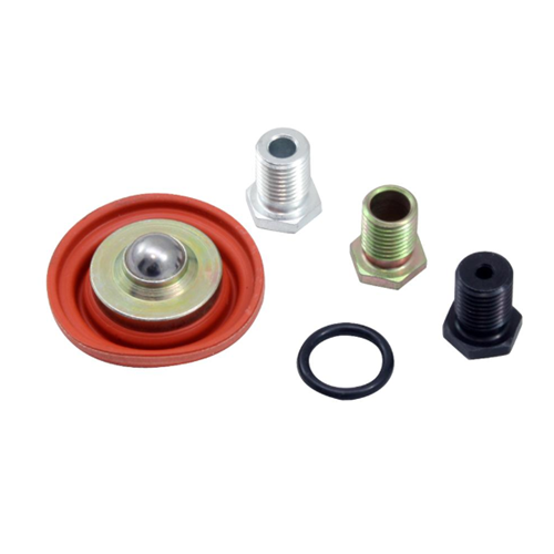 Adjustable Fuel Pressure Regulator Rebuild Kit. Includes: Diaphragm, Single Large .250 Return Orifice & O-Ring