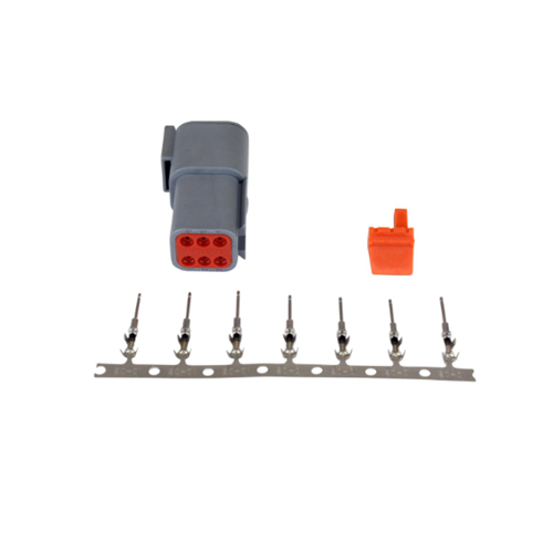 DTM-Style 6-Way Receptacle Connector Kit. Includes Receptacle, Receptacle Wedge Lock & 7 Male Pins