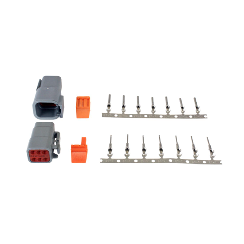 DTM-Style 6-Way Connector Kit. Includes Plug, Receptacle, Plug Wedge Lock, Receptacle Wedge Lock, 7 Female Pins & 7 Male Pins