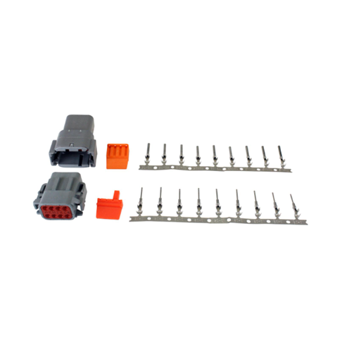 DTM-Style 8-Way Connector Kit. Includes Plug, Receptacle, Plug Wedge Lock, Receptacle Wedge Lock, 9 Female Pins & 9 Male Pins