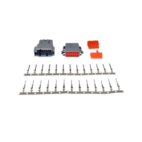 DTM-Style 12-Way Connector Kit. Includes Plug, Receptacle, Plug Wedge Lock, Receptacle Wedge Lock, 13 Female Pins & 13 Male Pins