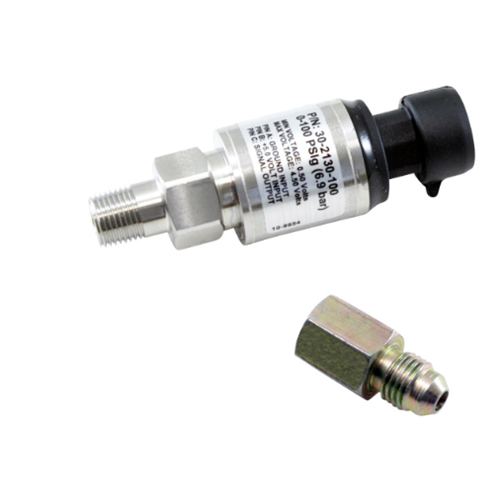 100 PSIg Stainless Sensor Kit. Stainless Steel Sensor Body. 1/8" NPT Male Thread. Includes: 100 PSIg Stainless Sensor, Connector, Pins & 1/8" NPT to -4 Adapter