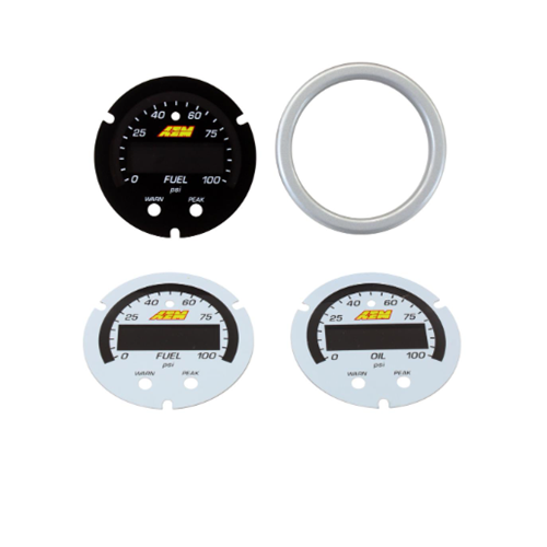 X-Series Pressure Gauge  0~100psi / 0~7bar Accessory Kit. Silver Bezel. Black Fuel Faceplate. White Oil & Fuel Faceplates.