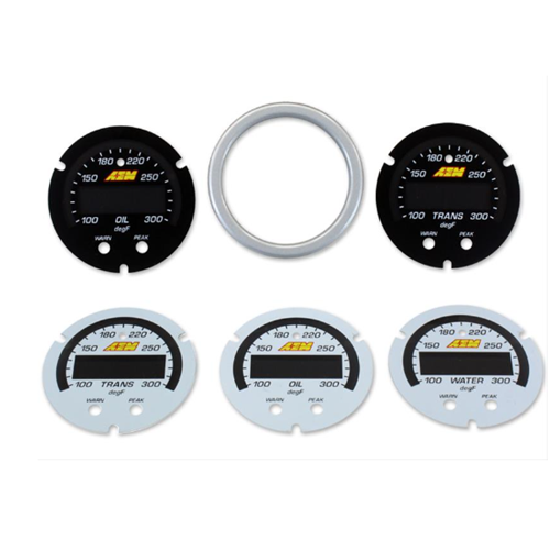 X-Series Temperature Gauge 100~300F / 40~150C Accessory Kit. Silver Bezel. Black Transmission & Oil Faceplates. White Water, Transmission & Oil Faceplates.