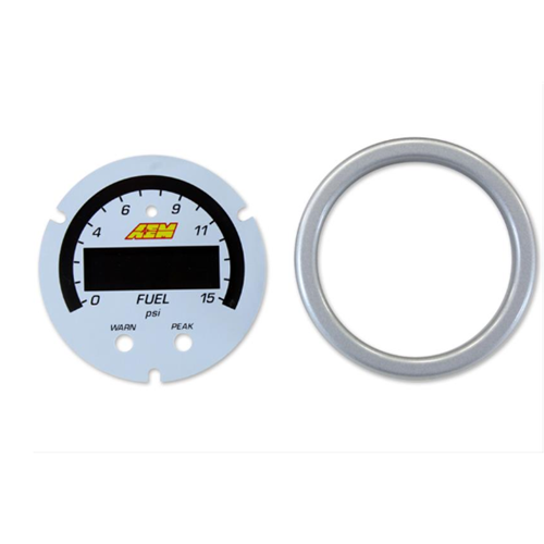 X-Series Pressure Gauge 0~15psi Accessory Kit. Silver Bezel & White Boost/Fuel Faceplate